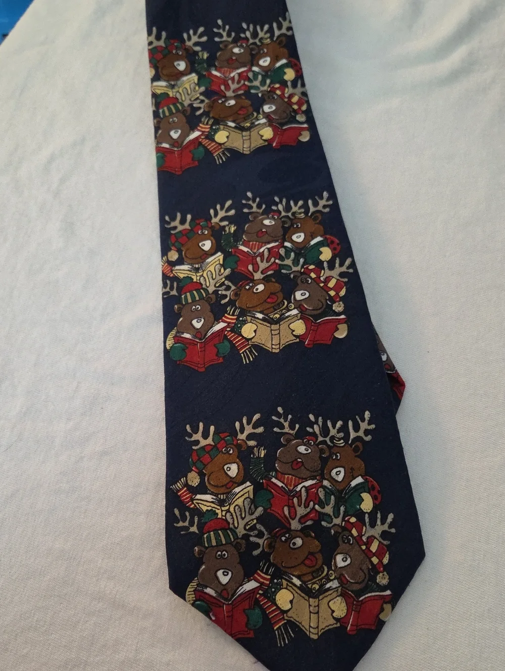 Navy Holiday Reindeer Choir Tie